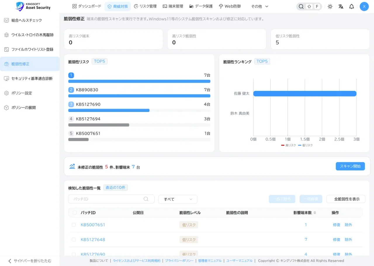 脆弱性修正の画面